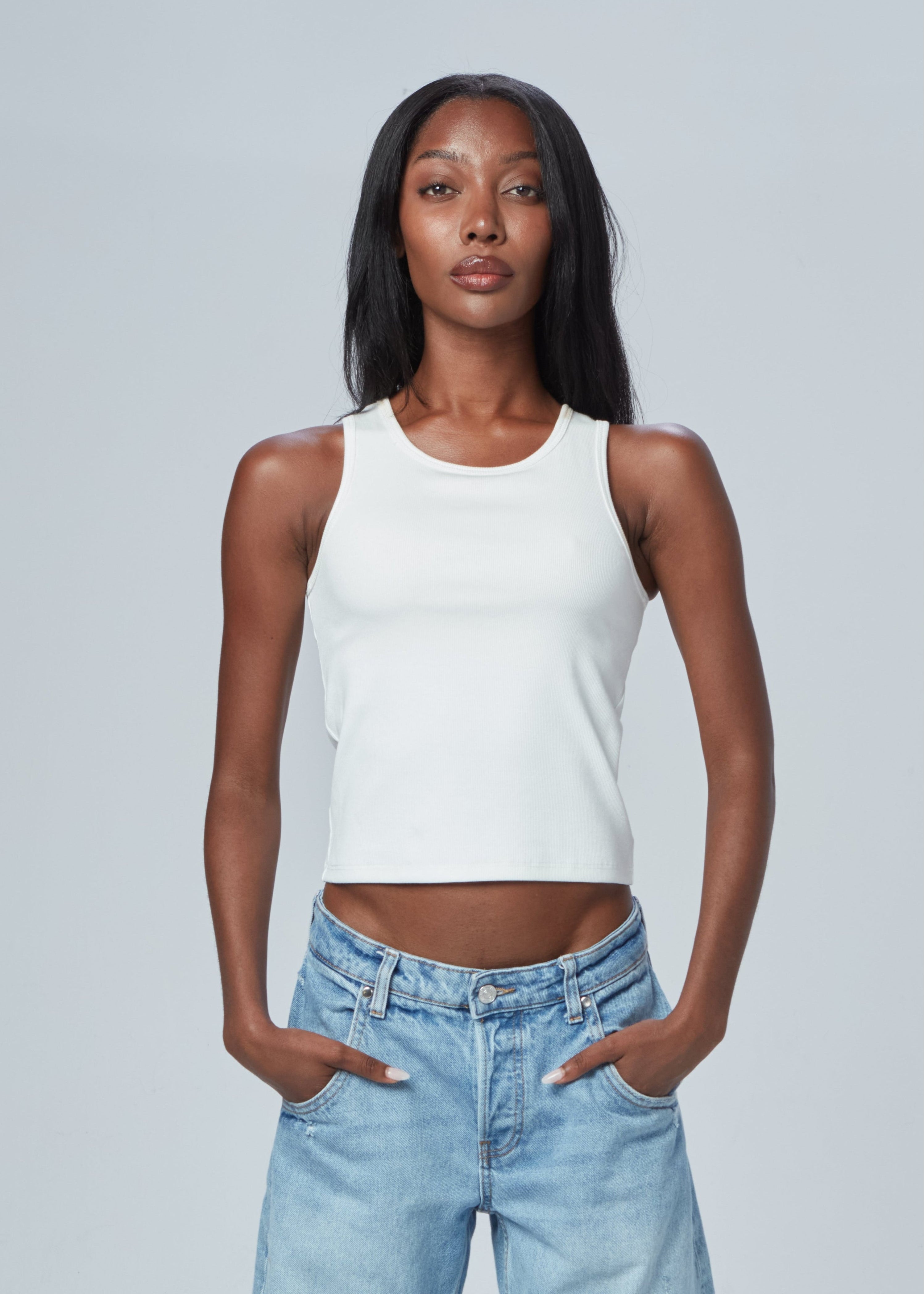 The High Neck Ribbed Tank White