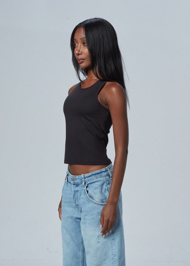 The High Neck Ribbed Tank Black