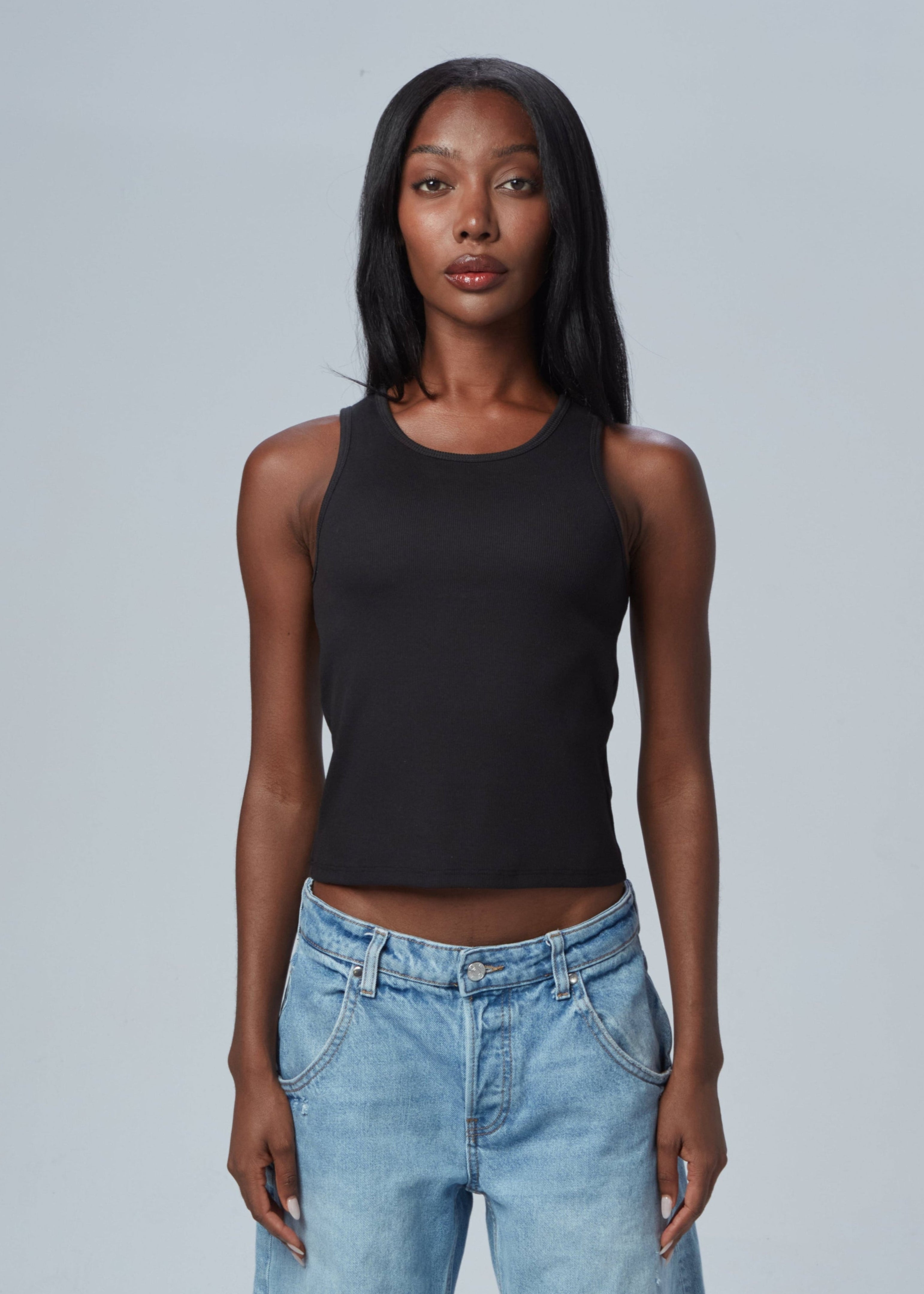 The High Neck Ribbed Tank Black
