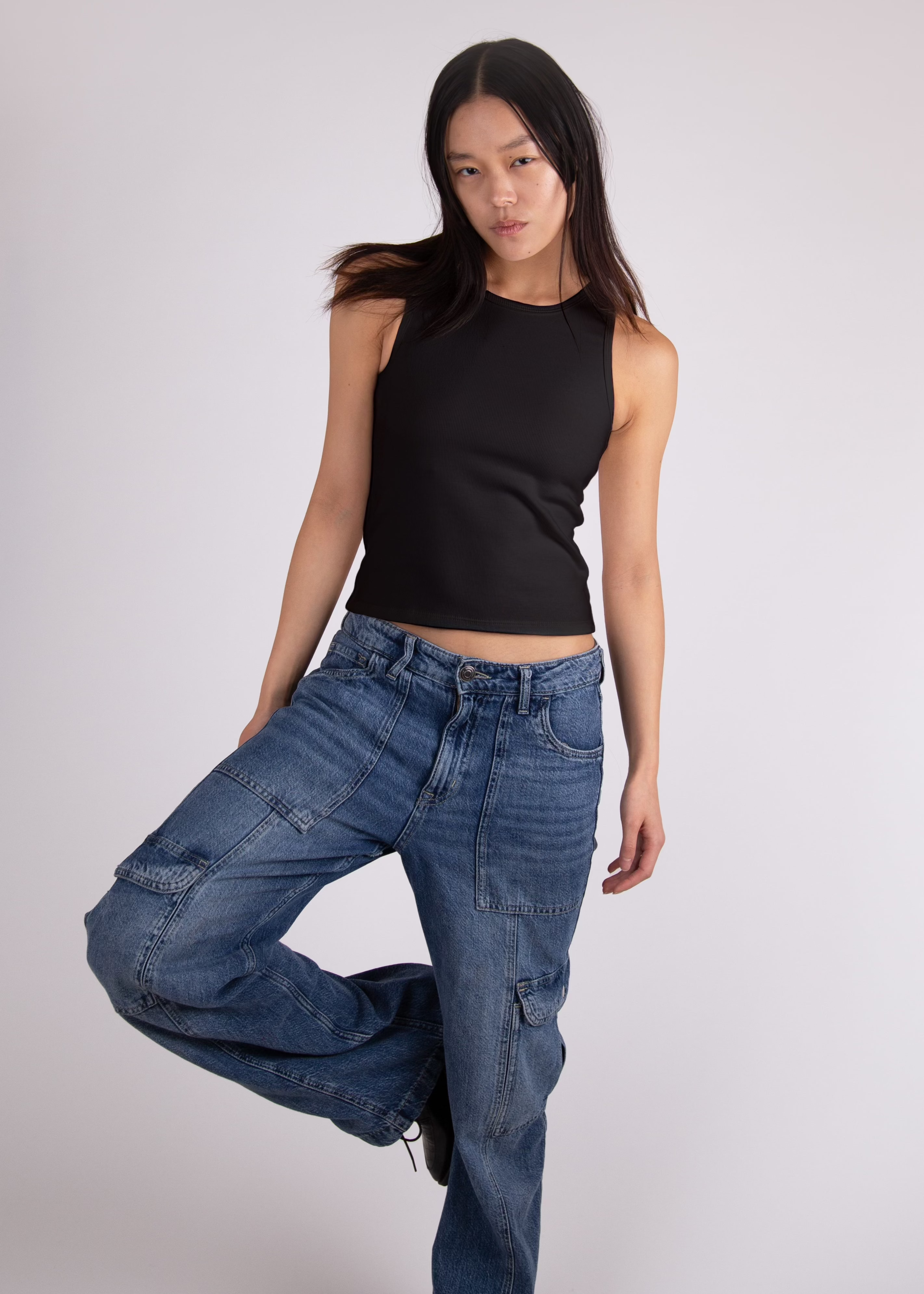 The High Neck Ribbed Tank Black