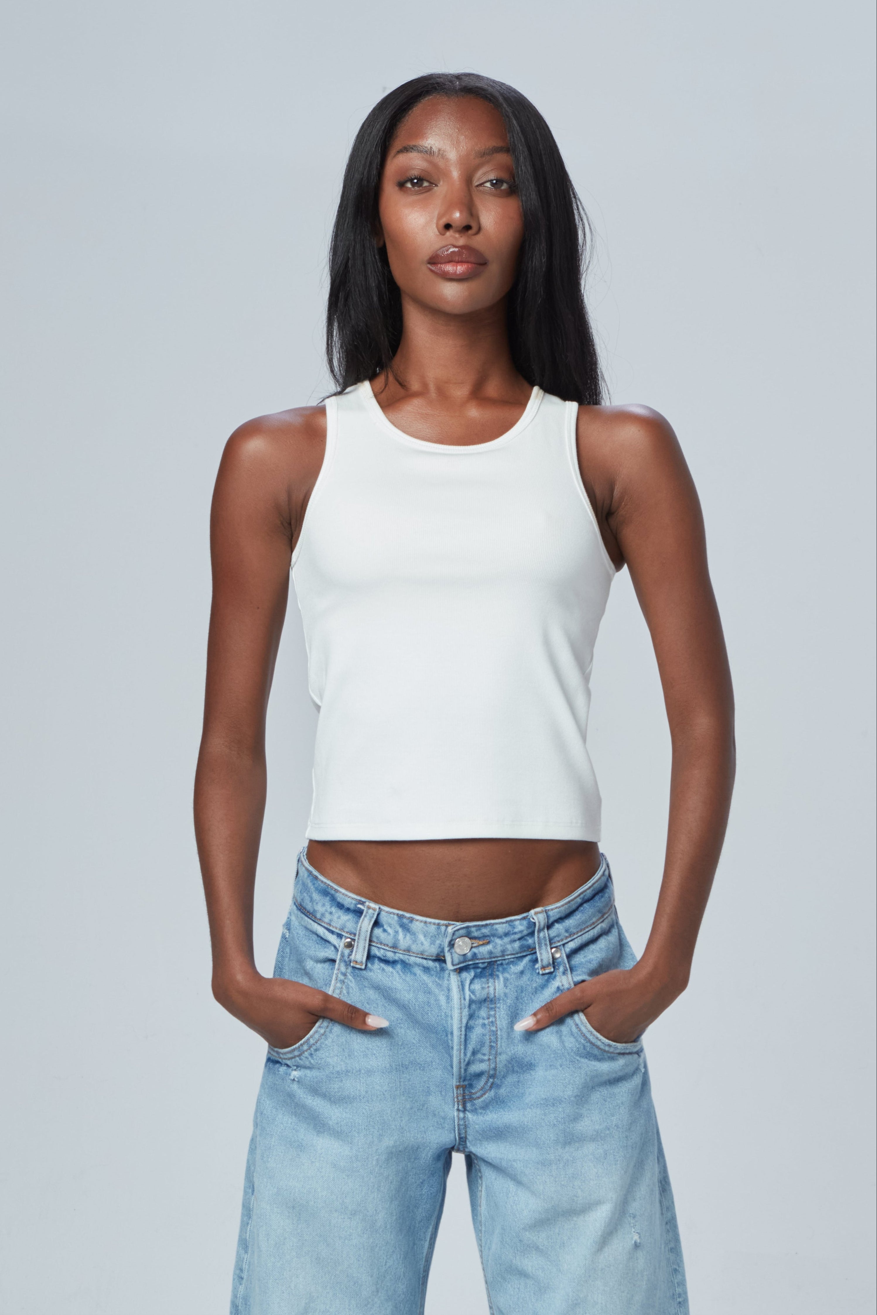 The High Neck Ribbed Tank White