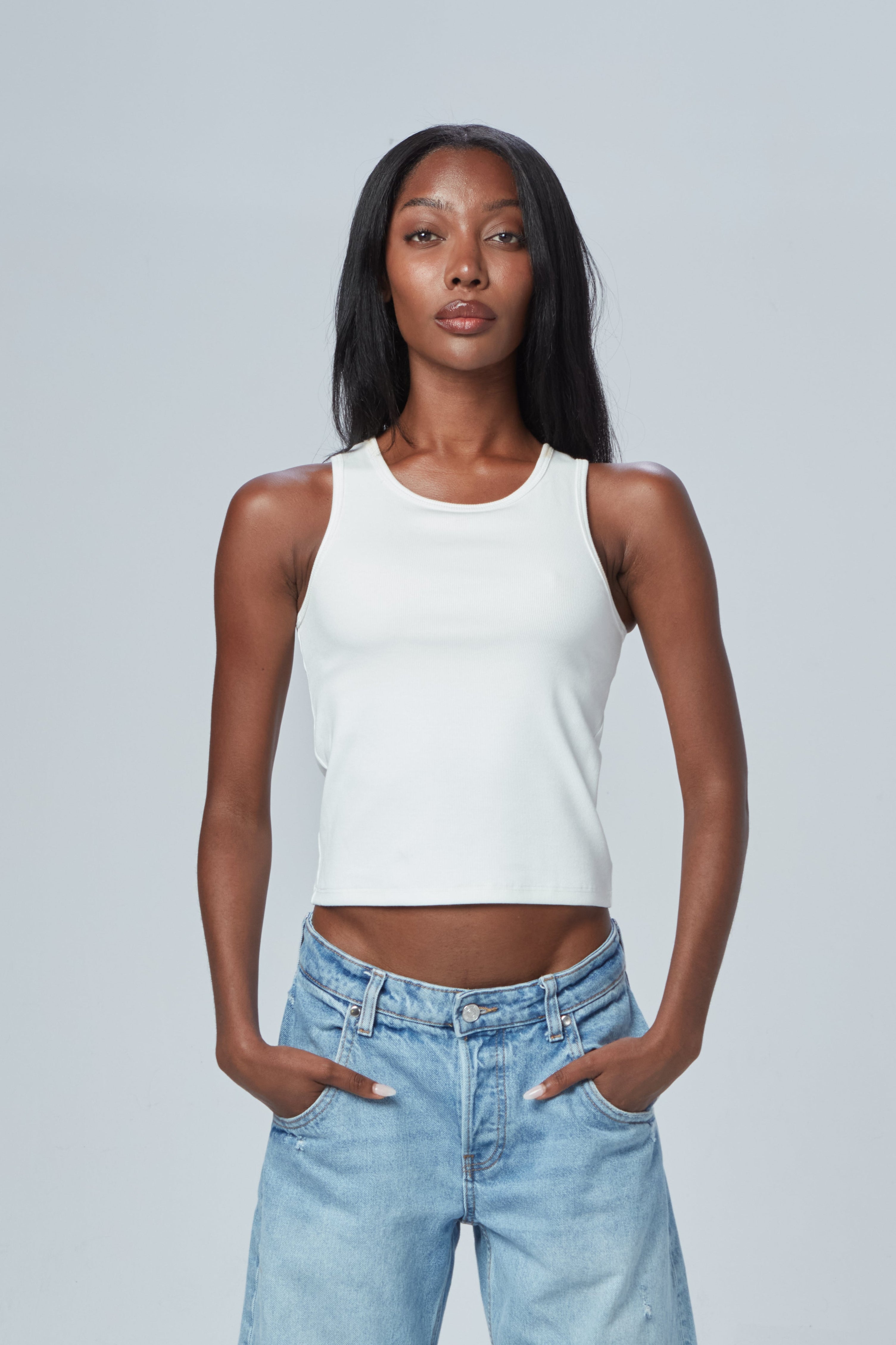 The High Neck Ribbed Tank White
