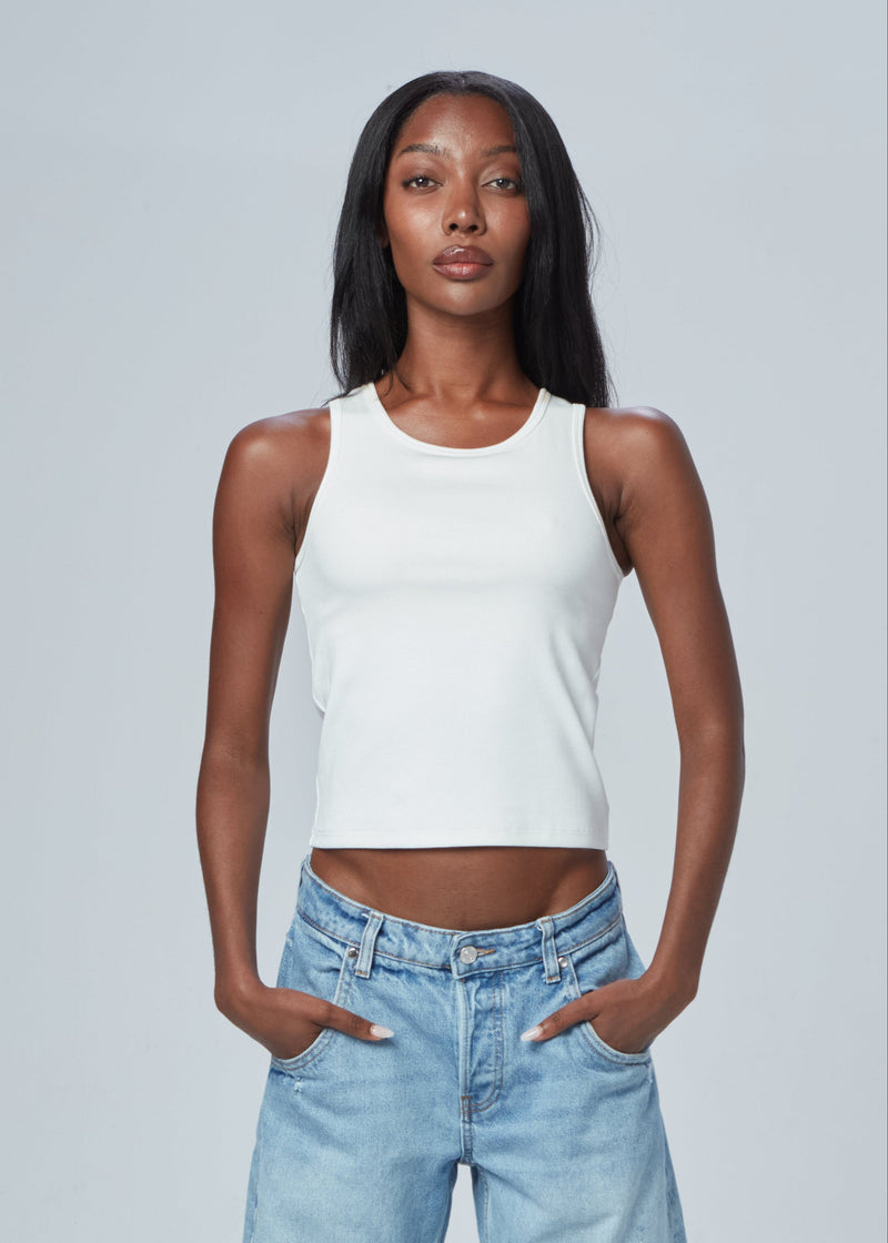 The High Neck Ribbed Tank White