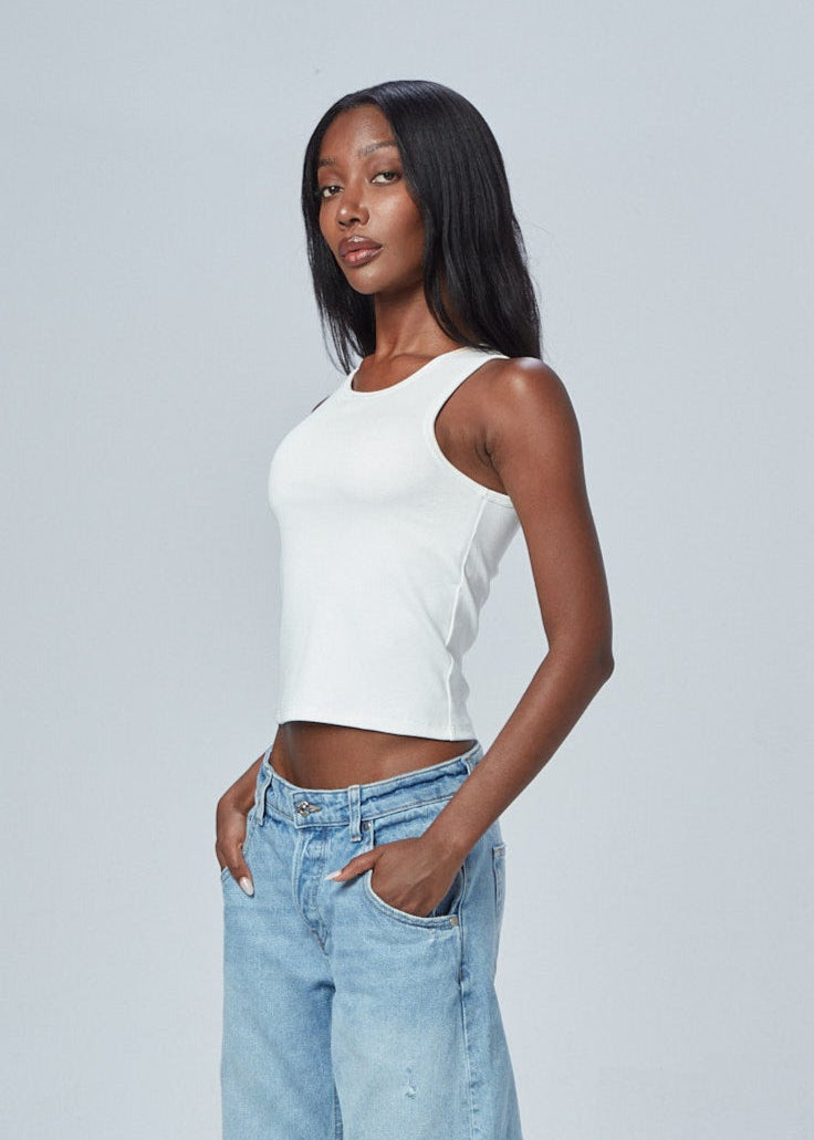 The High Neck Ribbed Tank White