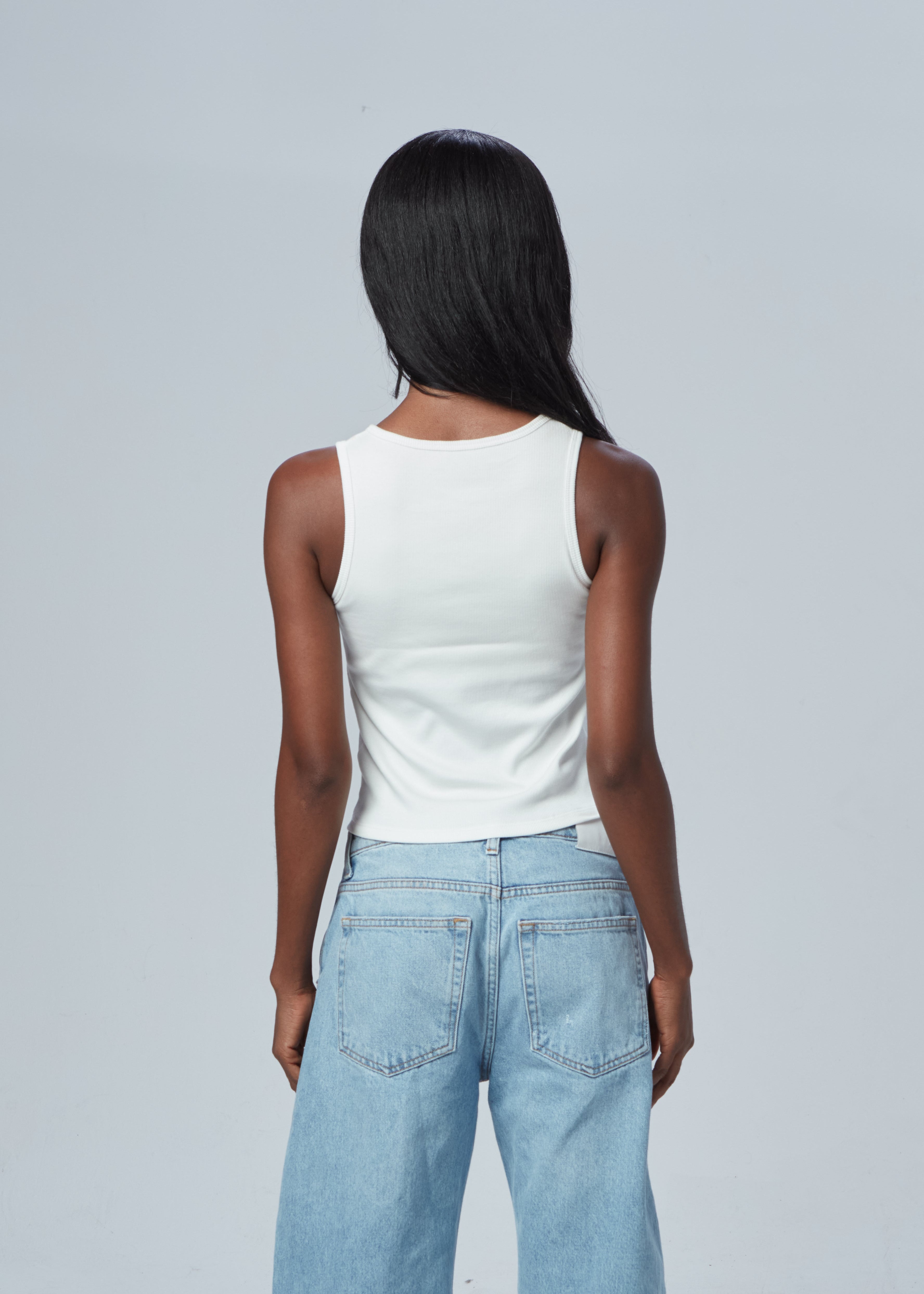 The High Neck Ribbed Tank White