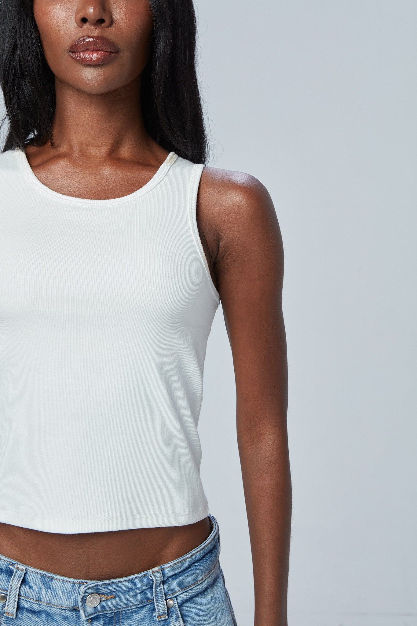 The High Neck Ribbed Tank White