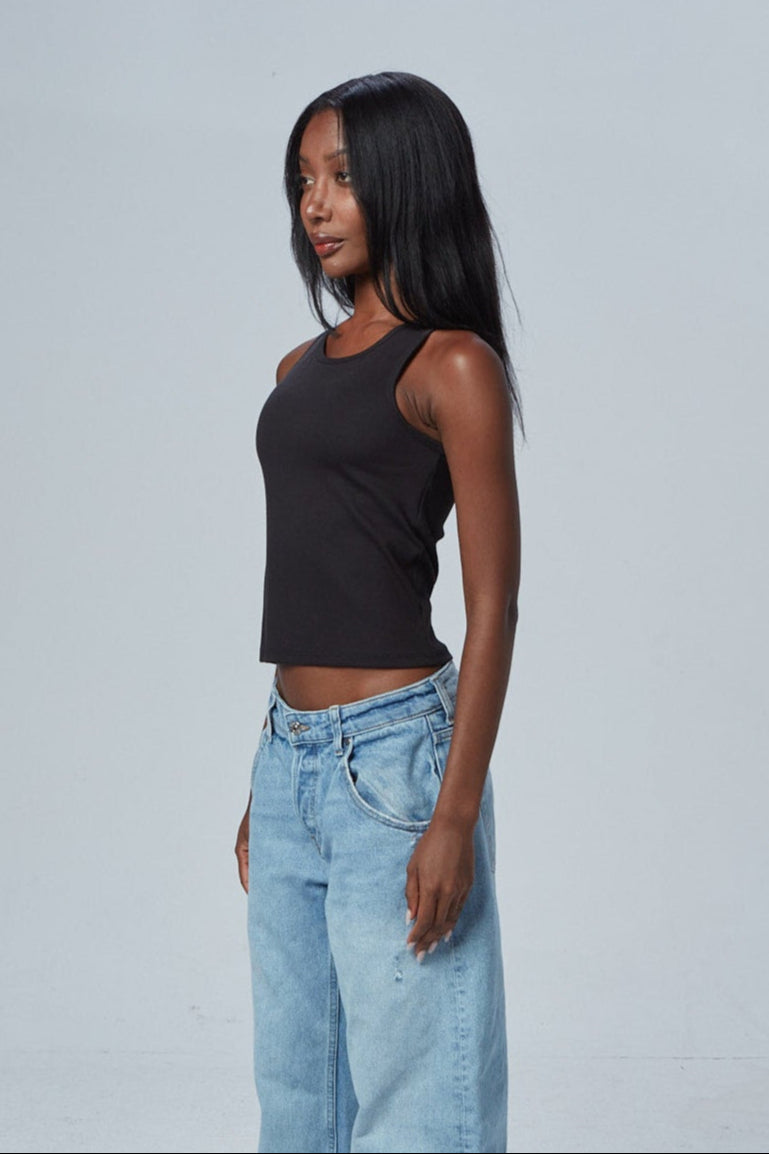 The High Neck Ribbed Tank Black